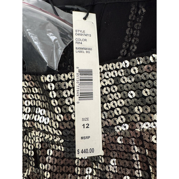 Alice + Olivia Sequin Pants 12 High-Waist Black Antique-Gold Harem Tapered - NEW - Picture 7 of 10